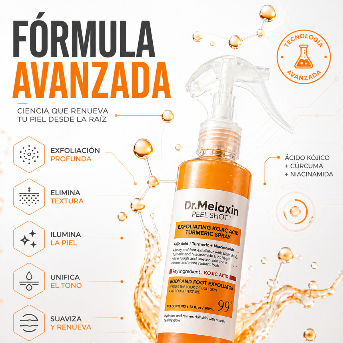 Spray Exfoliante Corporal con Ácido Kójico y Cúrcuma